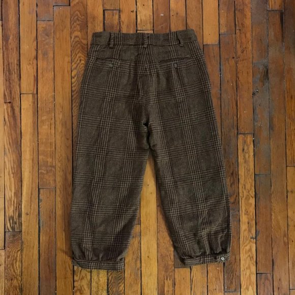 Max Mara Women Alpaca Llama Wool Brown Tan Plaid Houndstooth Pattern Capri Pants - Picture 3 of 4